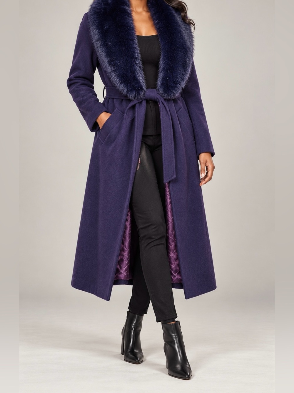 Michael Kors Women's Belted Faux-Fur Trimmed Wrap Coat